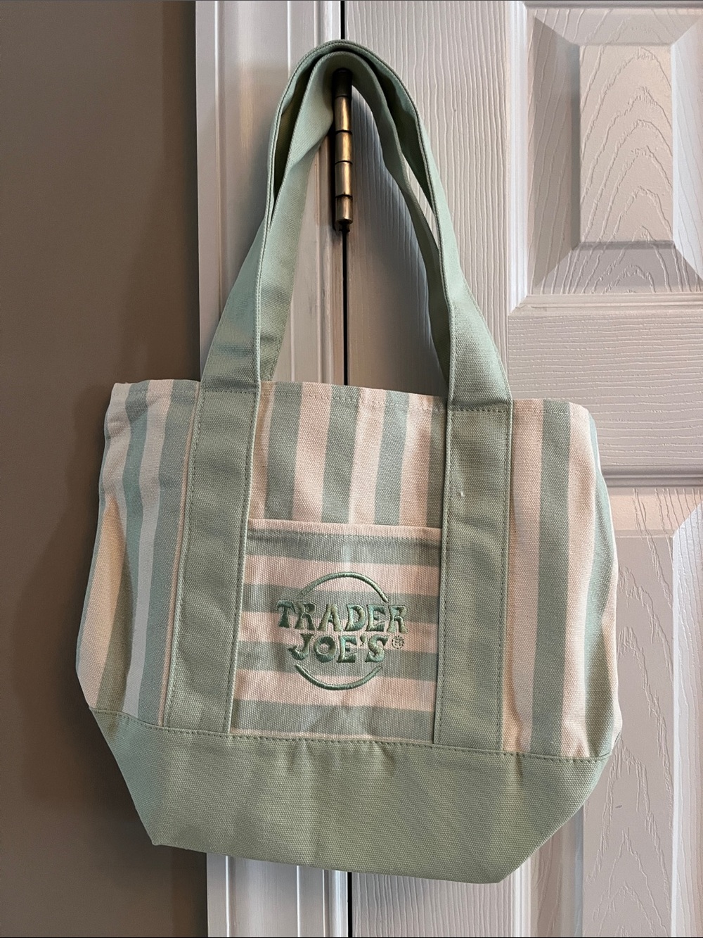 Mint Green Stripe Canvas Tote Bag